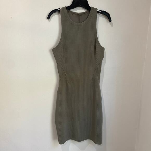 lululemon athletica Dresses & Skirts - Lululemon Olive Green Ribbed Softreme Slim Fit Tank Dress Size 8